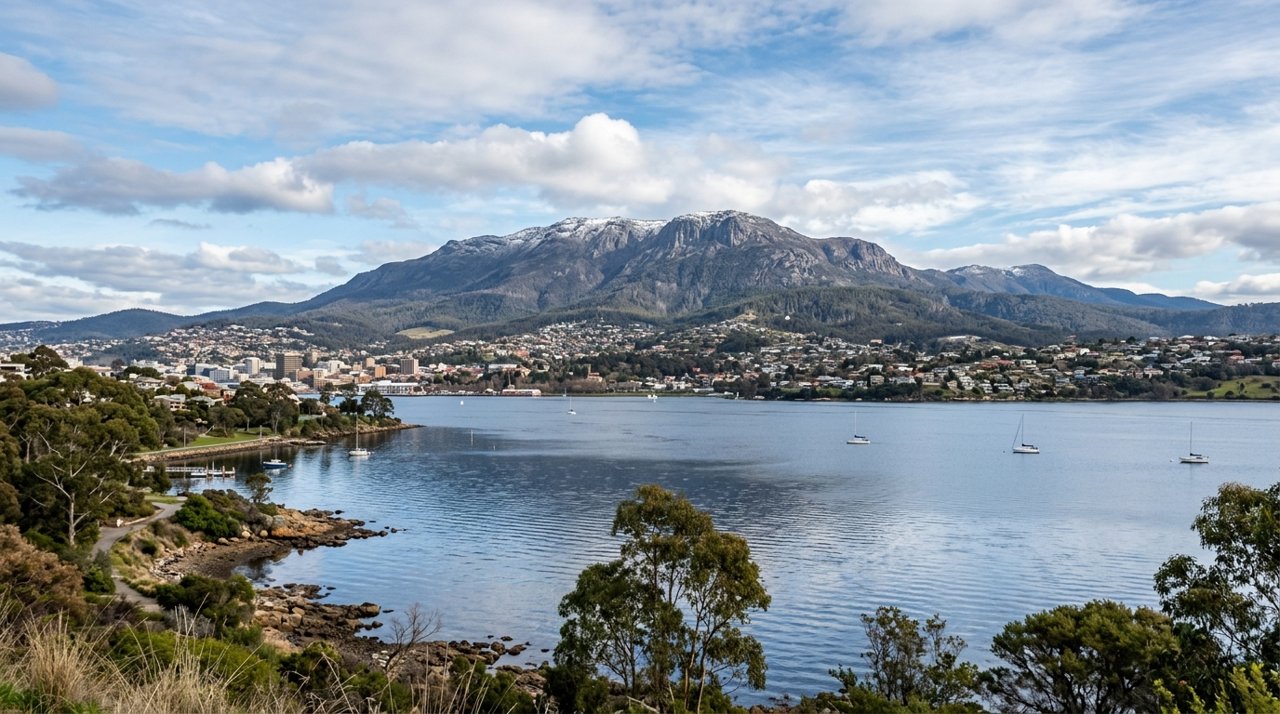 kunanyi / Mount Wellington seen across the River Derwent from Hobart's Eastern Shore