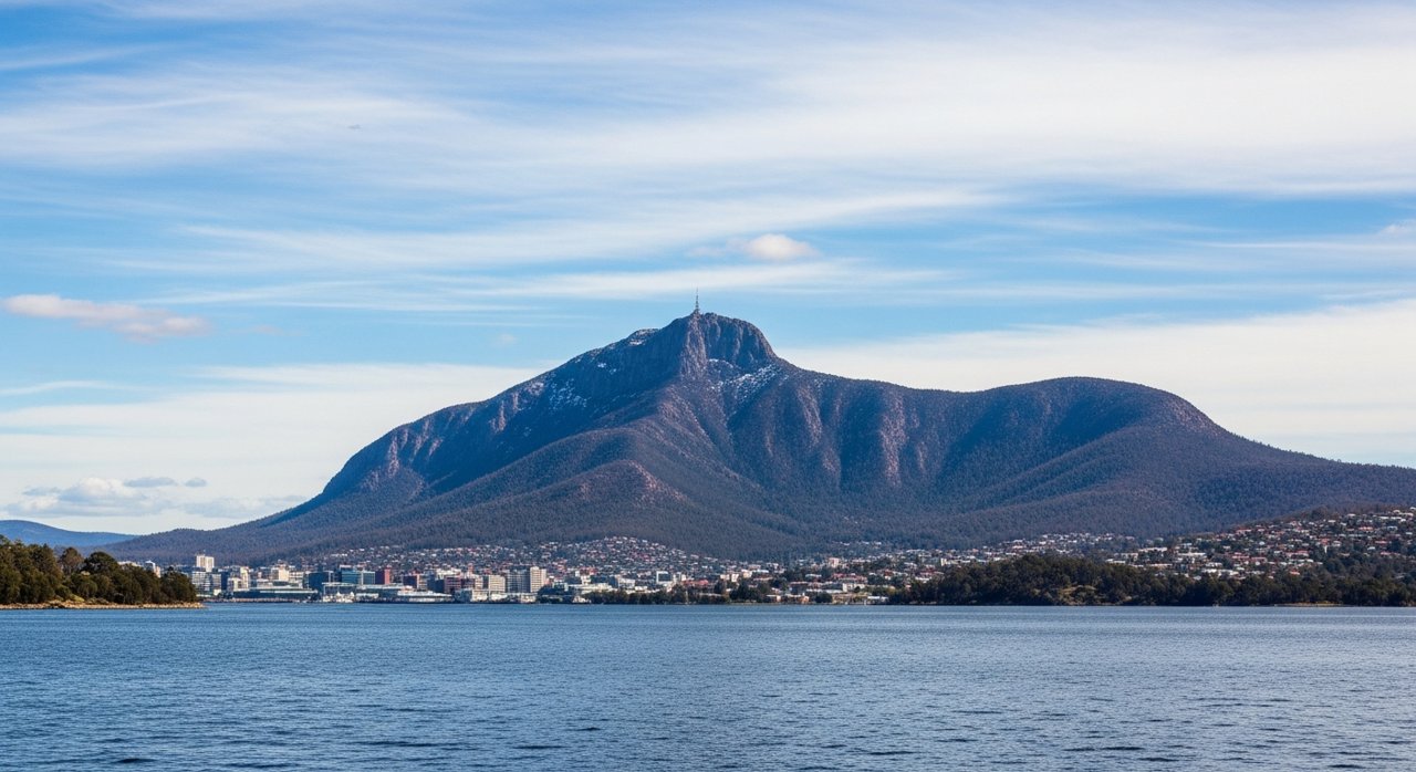 kunanyi / Mount Wellington seen across the River Derwent from Hobart's Eastern Shore