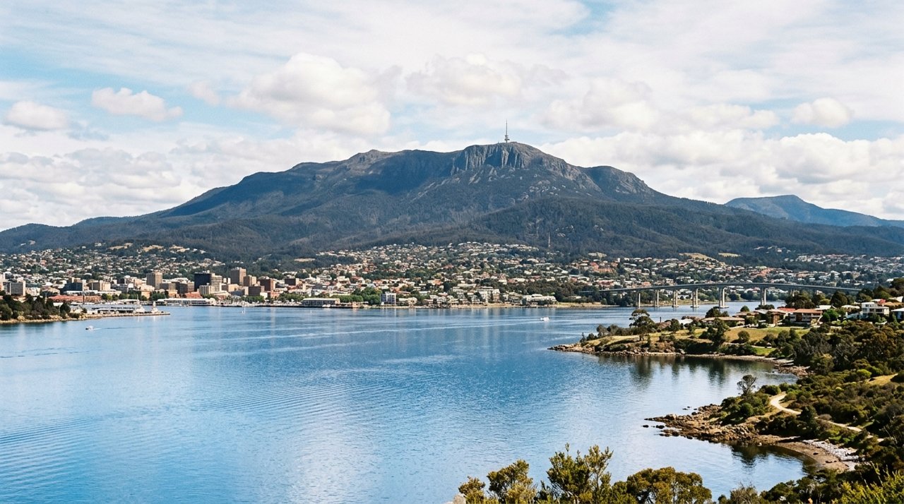 kunanyi / Mount Wellington seen across the River Derwent from Hobart's Eastern Shore