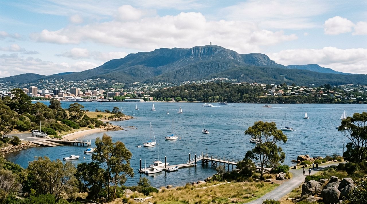 kunanyi / Mount Wellington seen across the River Derwent from Hobart's Eastern Shore
