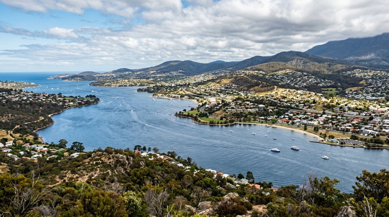 Photo: shorelinenews.com.au a scenic view of the River Derwent estuary and Hobart