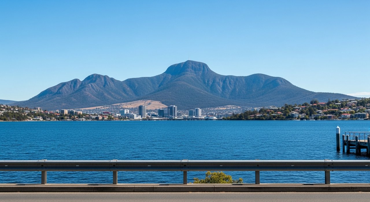 kunanyi / Mount Wellington seen across the River Derwent from Hobart's Eastern Shore