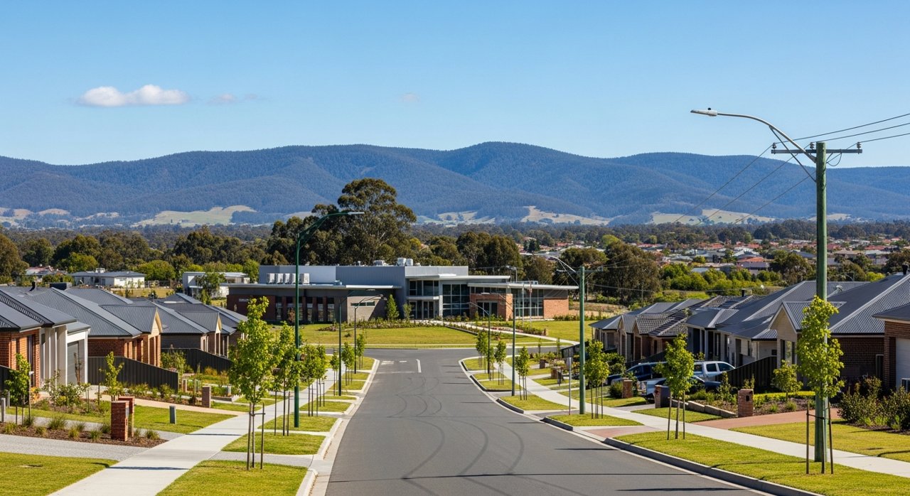 a modern Tasmanian suburban civic streetscape on Hobart's Eastern Shore, daytime, no identifiable people