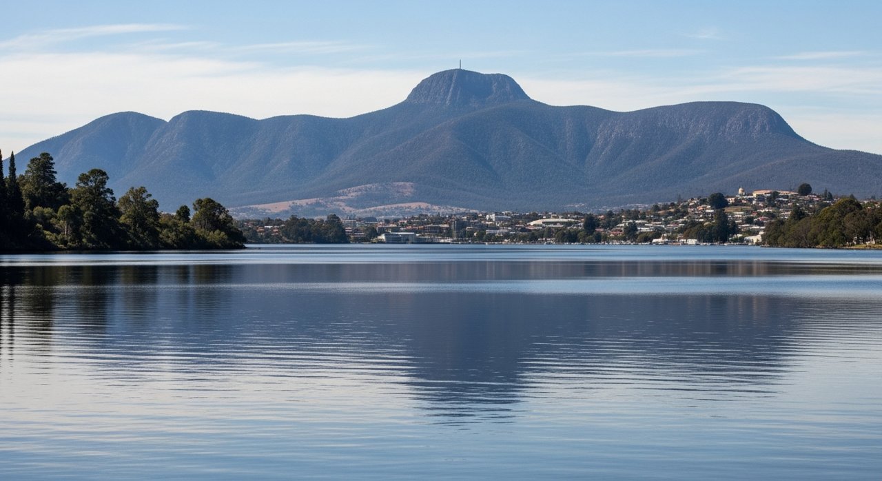 kunanyi / Mount Wellington seen across the River Derwent from Hobart's Eastern Shore